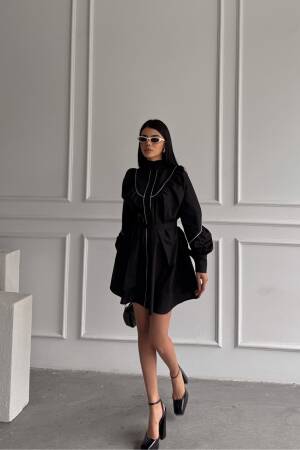 Front Buttoned Poplin Flared Dress Lacing Belt Detailed - Ello - Globality Store - Women Clothes Wholesale Turkey