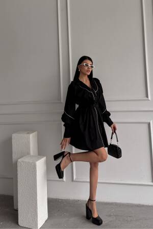Front Buttoned Poplin Flared Dress Lacing Belt Detailed - Ello - Globality Store - Women Clothes Wholesale Turkey