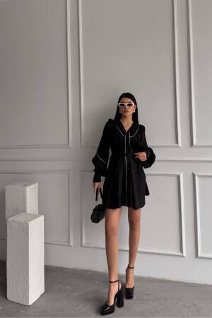 Front Buttoned Poplin Flared Dress Lacing Belt Detailed - Ello - Globality Store - Women Clothes Wholesale Turkey