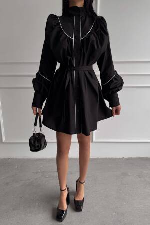 Front Buttoned Poplin Flared Dress Lacing Belt Detailed - Ello - Globality Store - Women Clothes Wholesale Turkey