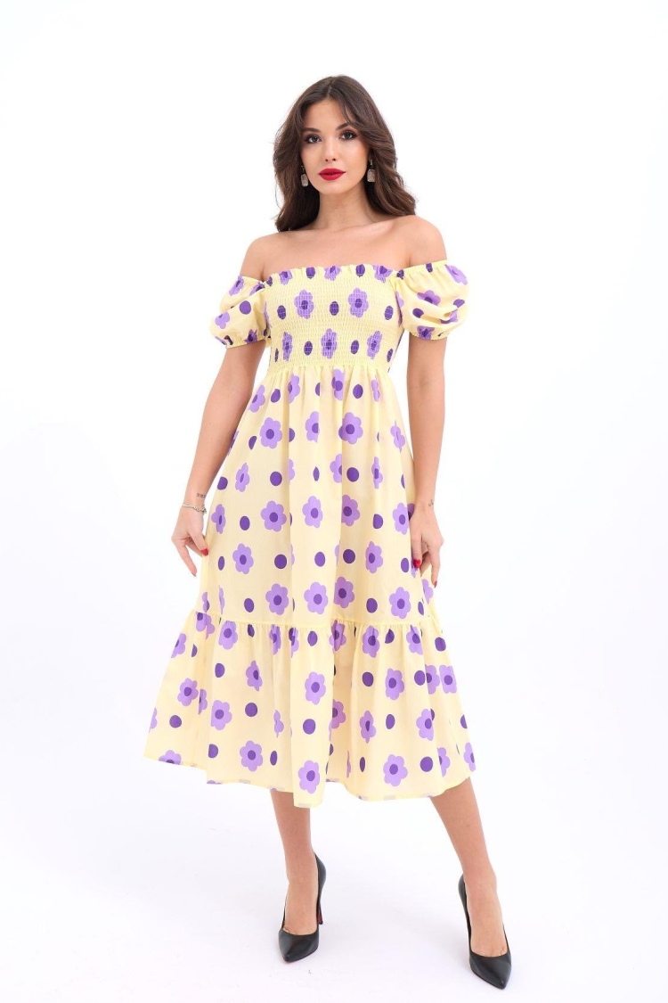 Patterned Dress -& Yellow - Fame - Globality Store - Women Clothes Wholesale Turkey