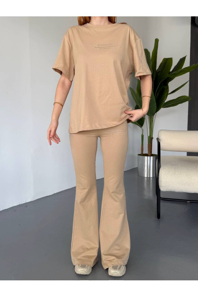 Palazzo Paça Tracksuit Set - Beige - CAPPITONE - Globality Store - Women Clothes Wholesale Turkey