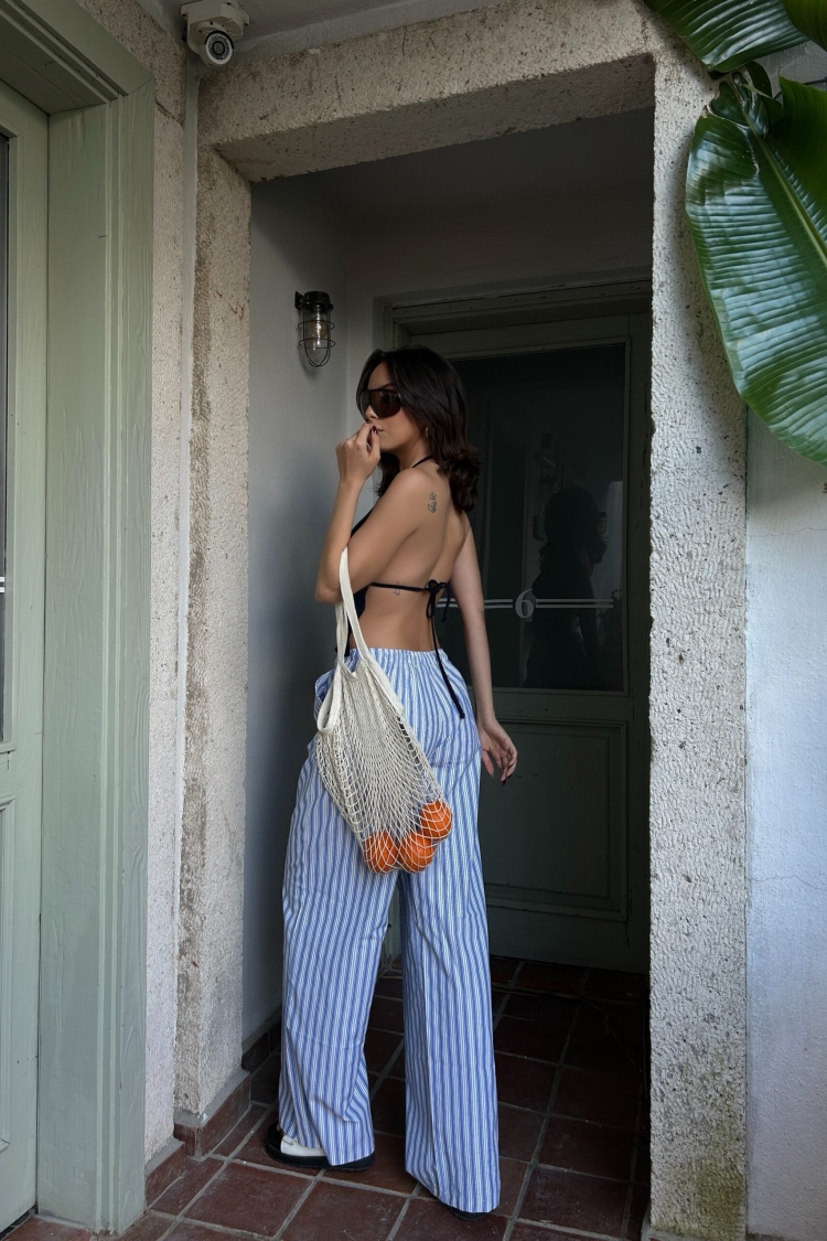 Striped Elastic Wide Fit Pants 29058