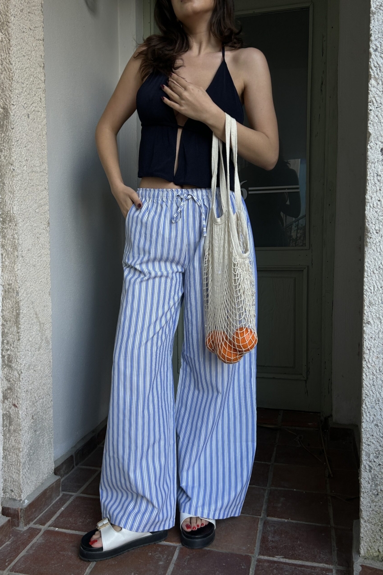 Striped Elastic Wide Fit Pants 29058