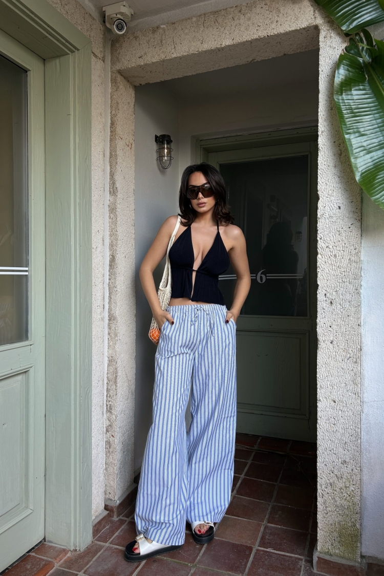 Striped Elastic Wide Fit Pants 29058
