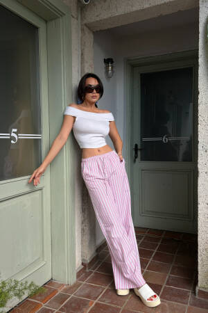 Striped Elastic Wide Cut Pants 29058 - First Angels - Globality Store - Women Clothes Wholesale Turkey