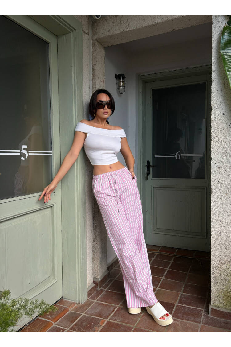 Striped Elastic Wide Cut Pants 29058 - First Angels - Globality Store - Women Clothes Wholesale Turkey
