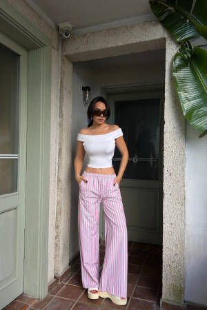 Striped Elastic Wide Cut Pants 29058 - First Angels - Globality Store - Women Clothes Wholesale Turkey