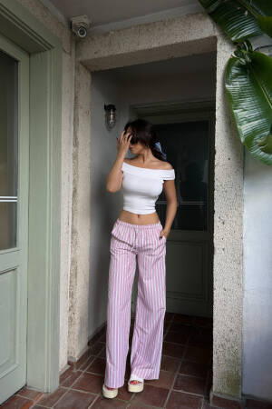 Striped Elastic Wide Cut Pants 29058 - First Angels - Globality Store - Women Clothes Wholesale Turkey
