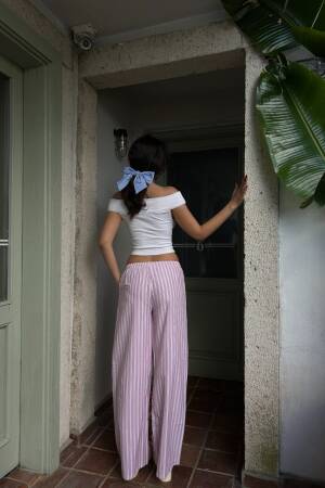 Striped Elastic Wide Cut Pants 29058 - First Angels - Globality Store - Women Clothes Wholesale Turkey