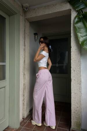 Striped Elastic Wide Cut Pants 29058 - First Angels - Globality Store - Women Clothes Wholesale Turkey