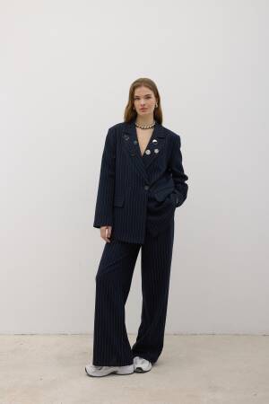Front Button Detailed Zipper Pants Navy - Levure - Globality Store - Women Clothes Wholesale Turkey