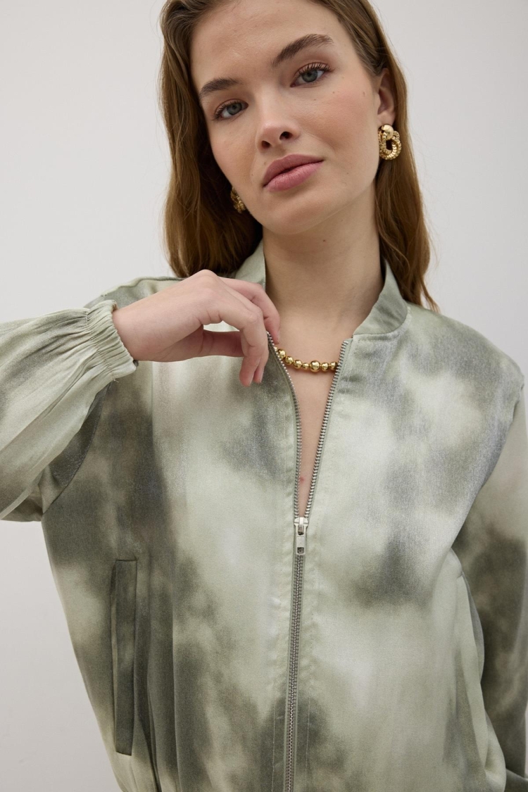 Front Zipper Satin Jacket