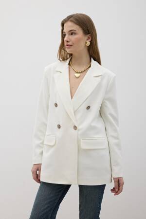 Front Button Detailed Shoulder Wadded Blazer Jacket - Levure - Globality Store - Women Clothes Wholesale Turkey
