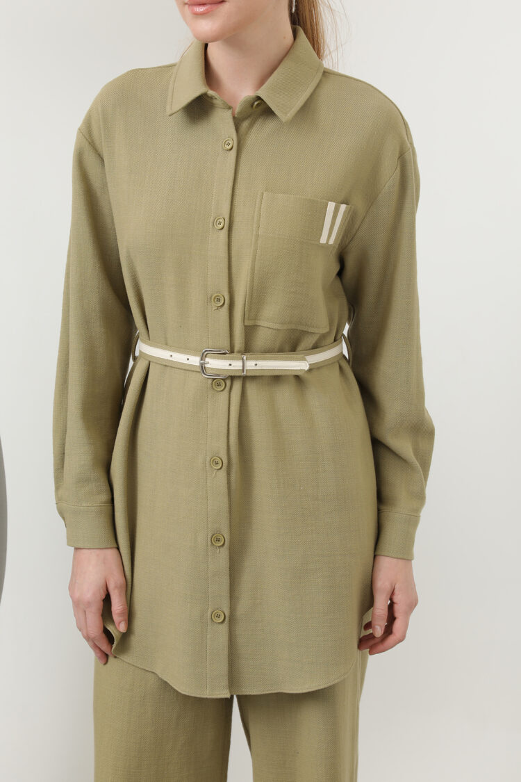 Ruched Waist And Pocket Detailed Shirt And Pants Set - Light