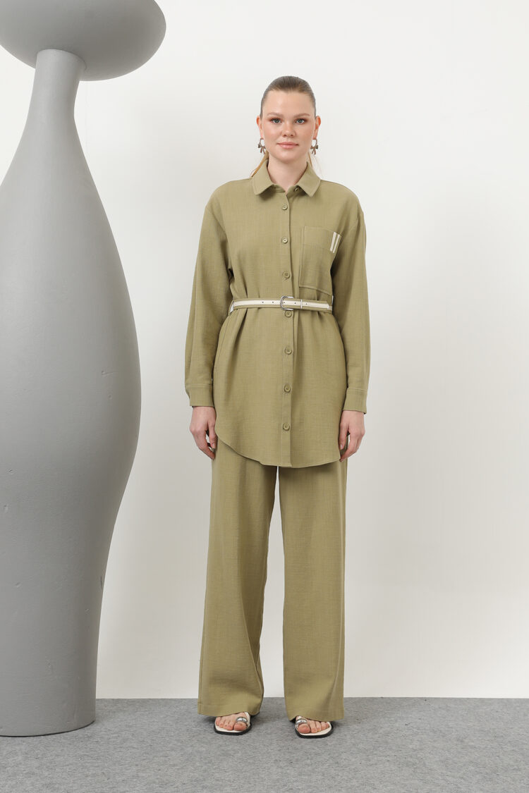Ruched Waist And Pocket Detailed Shirt And Pants Set - Light