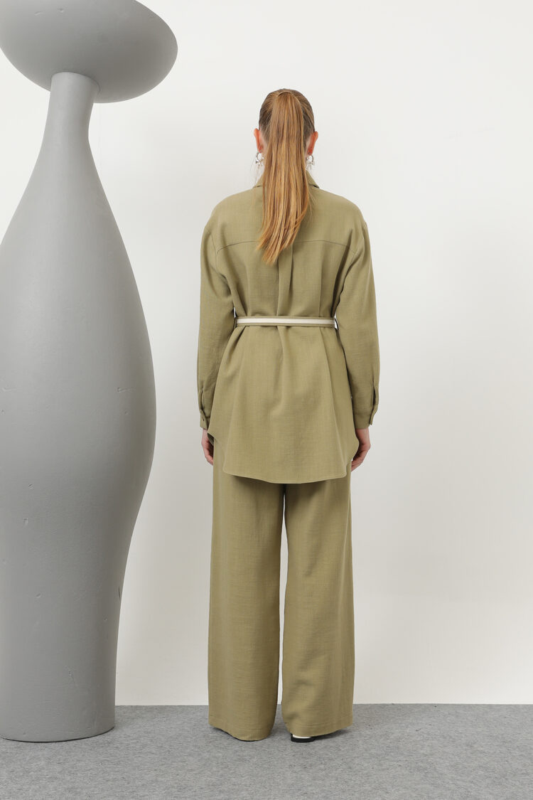 Ruched Waist And Pocket Detailed Shirt And Pants Set - Light