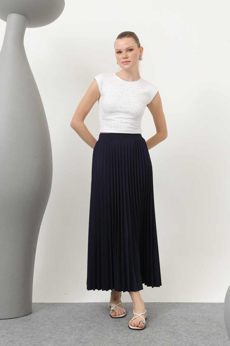 Pleated Skirt - Navy - Puane - Globality Store - Women Clothes Wholesale Turkey