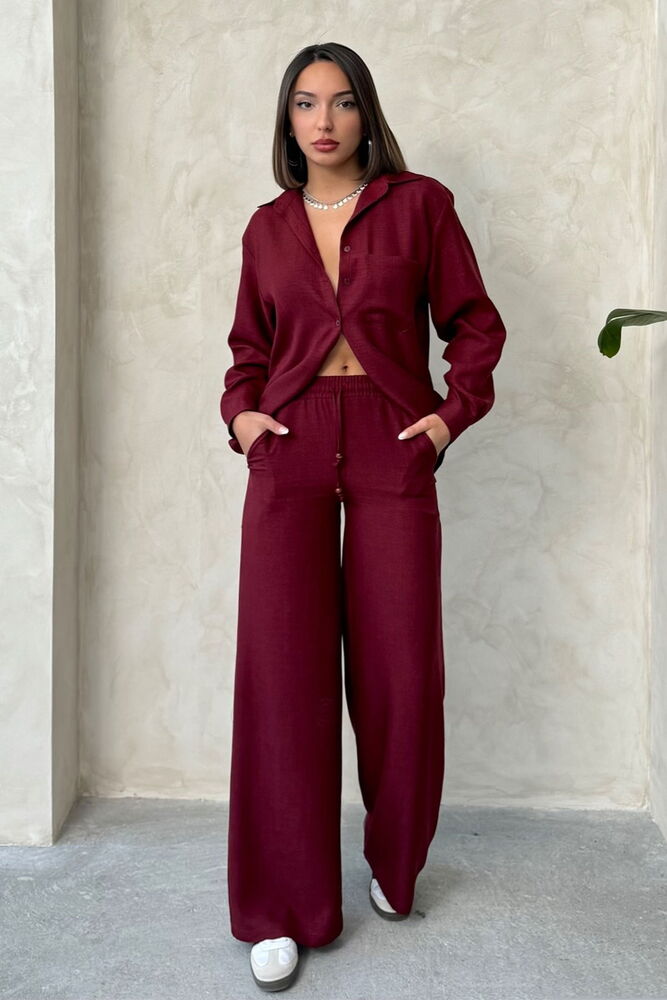 Trousers - Burgundy - Topshow - Globality Store - Women Clothes Wholesale Turkey