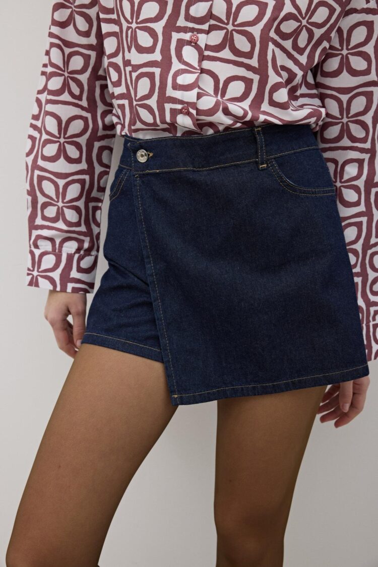 Front Buttoned Zipper Denim Shorts Rins Wash - Navy
