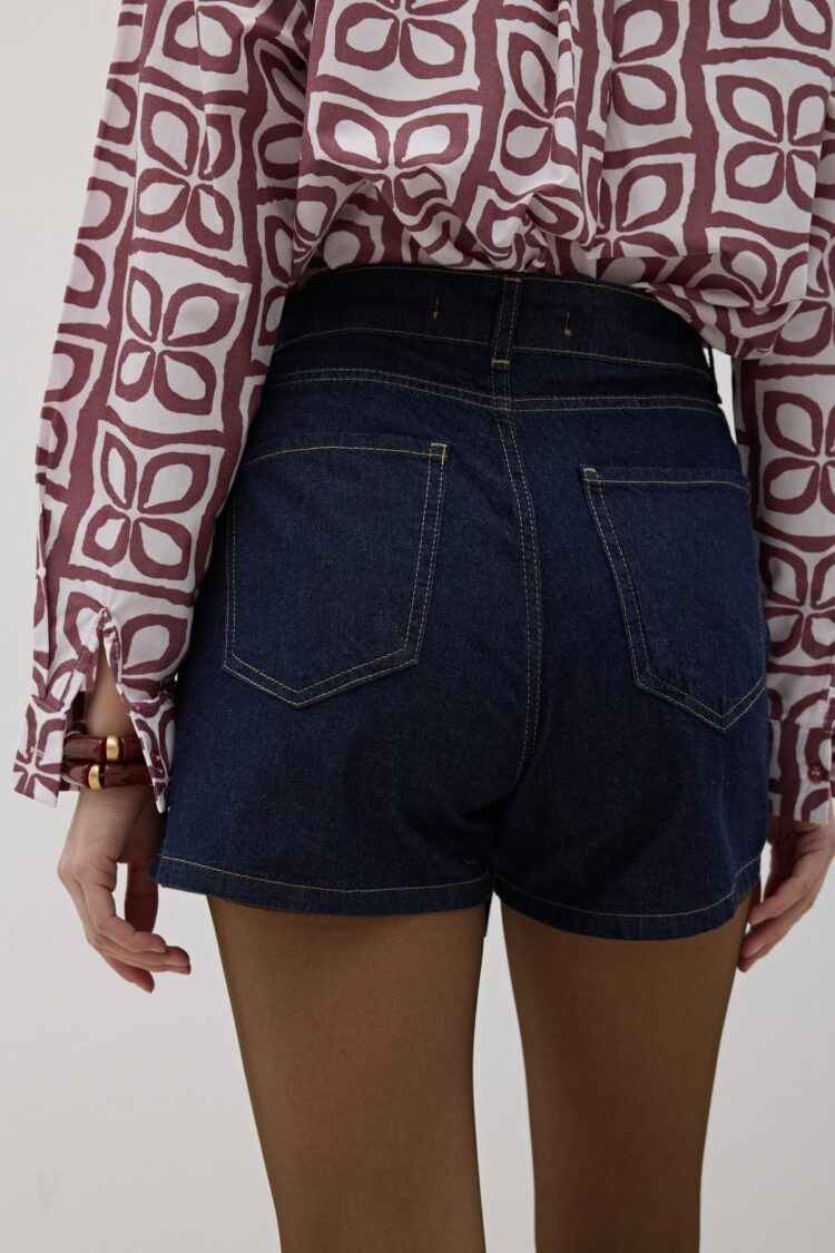 Front Buttoned Zipper Denim Shorts Rins Wash - Navy