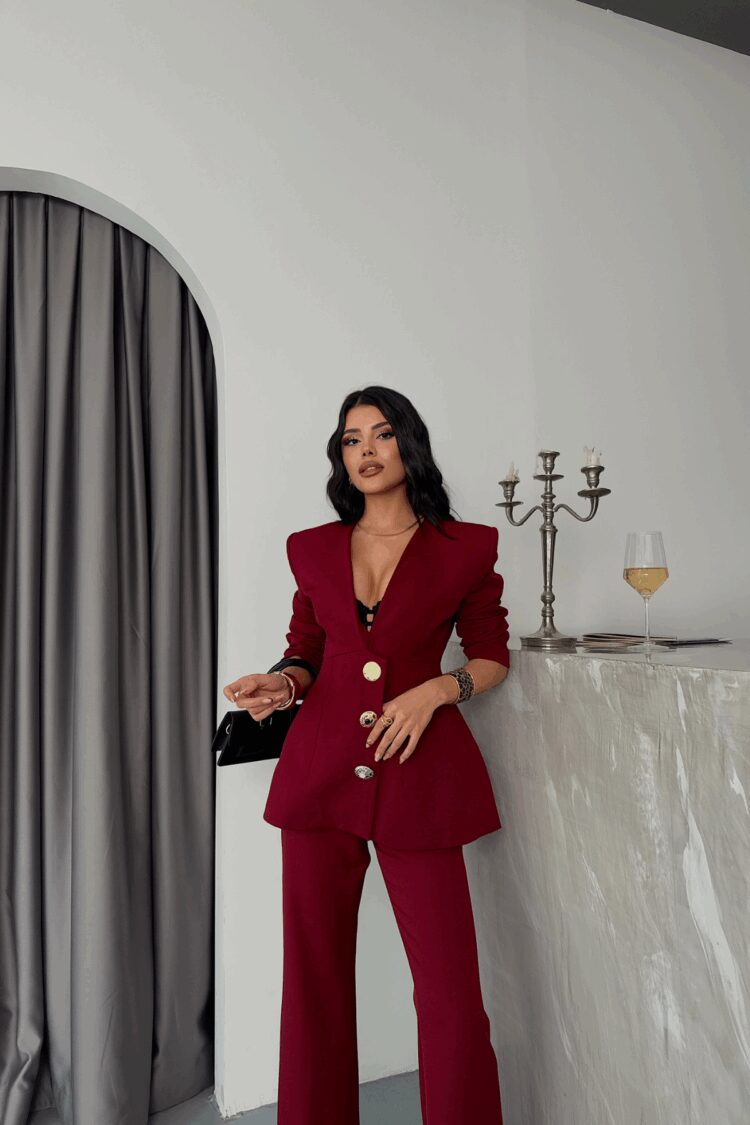 Design Jacket-Pants Suit Metal Button Detailed