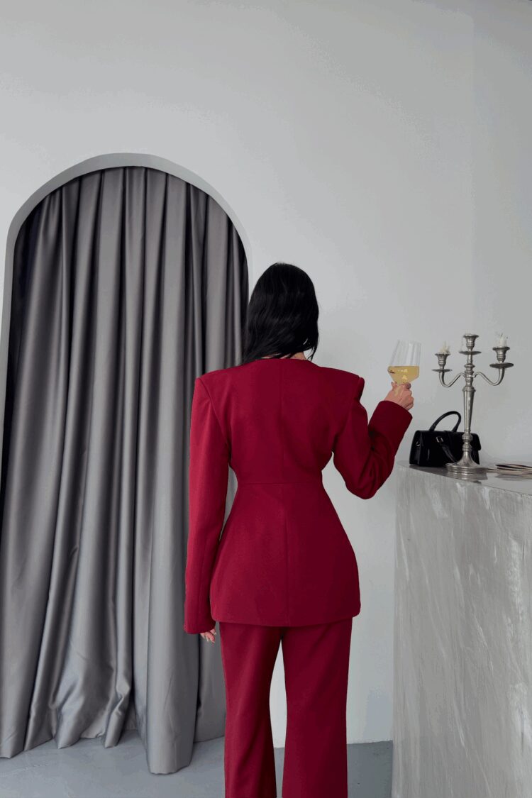 Design Jacket-Pants Suit Metal Button Detailed