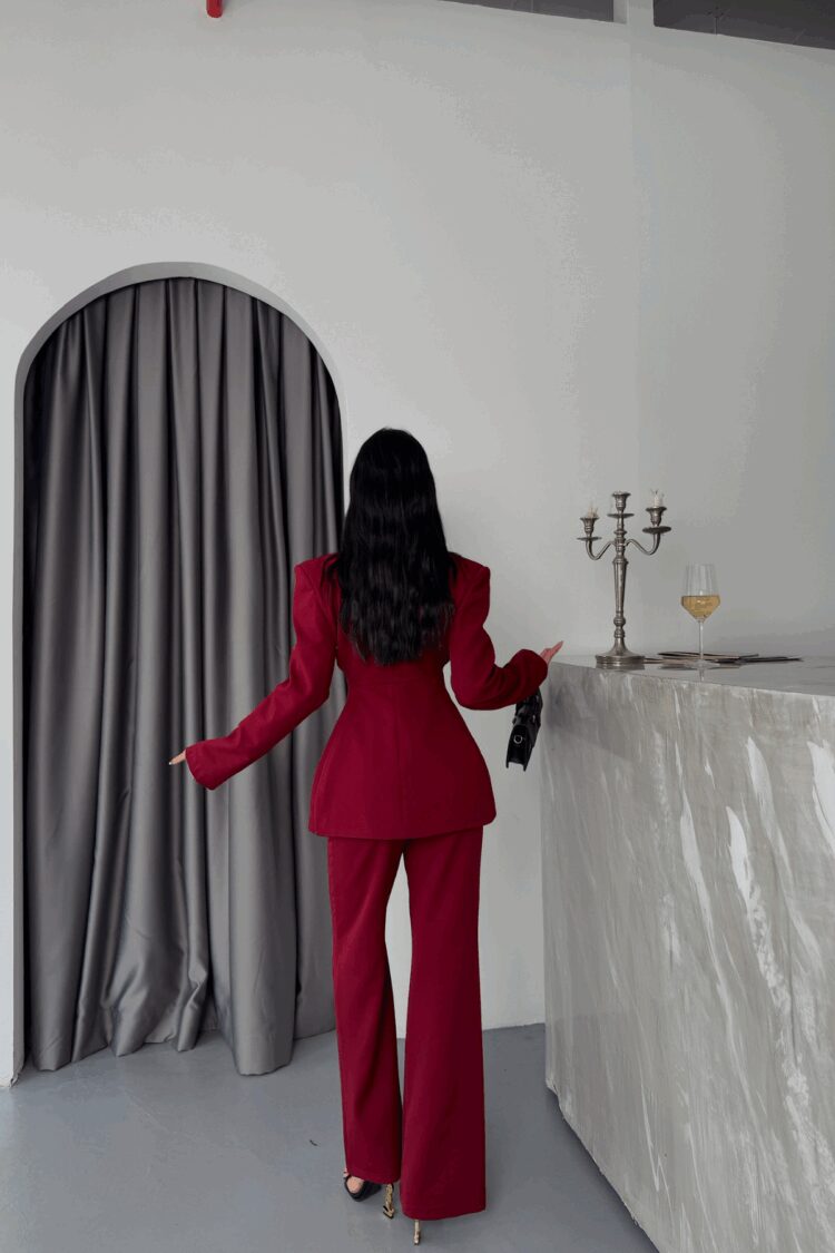 Design Jacket-Pants Suit Metal Button Detailed