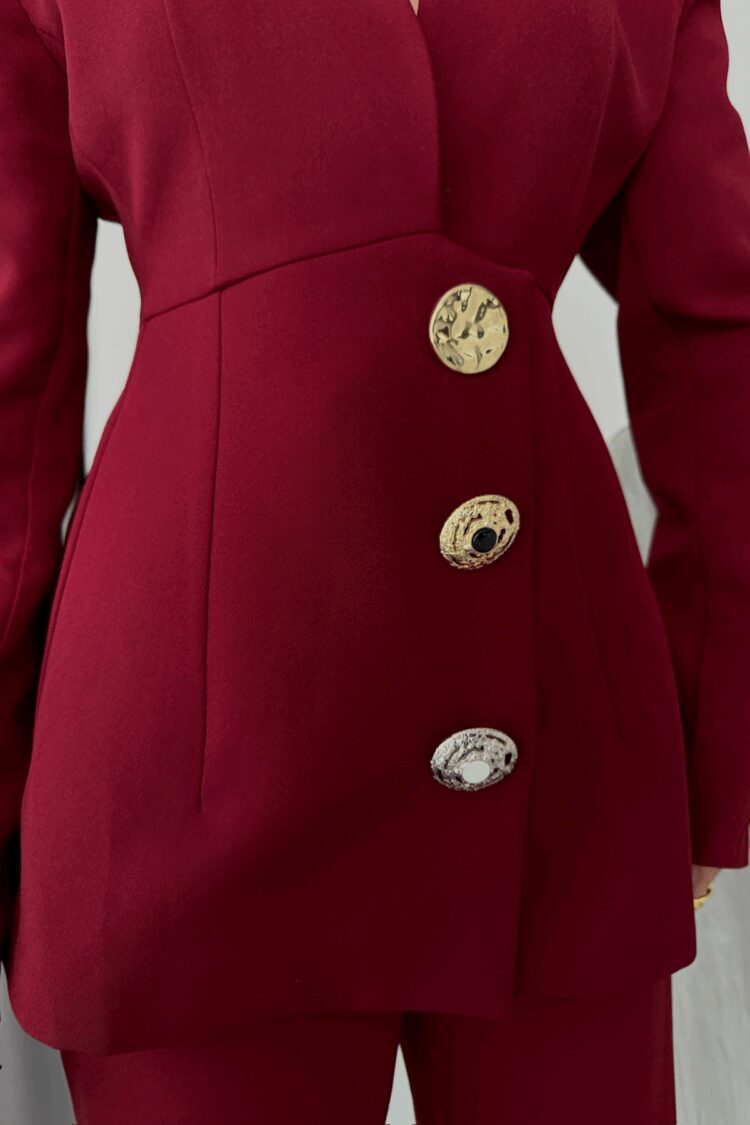 Design Jacket-Pants Suit Metal Button Detailed