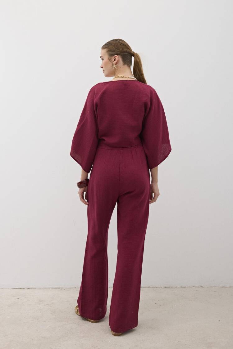 Mueslin Tie Blouse - Burgundy