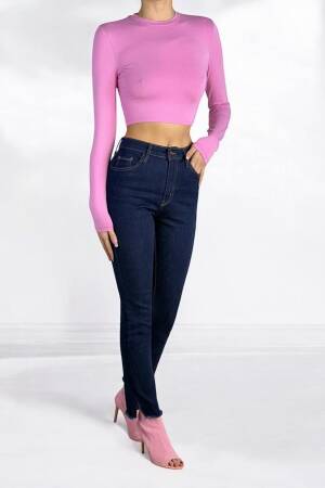 High Waist Leg Dirty Sewing Detailed Side Slit Rinse Jeans Pants - Navy - LACARINO - Globality Store - Women Clothes Wholesale Turkey
