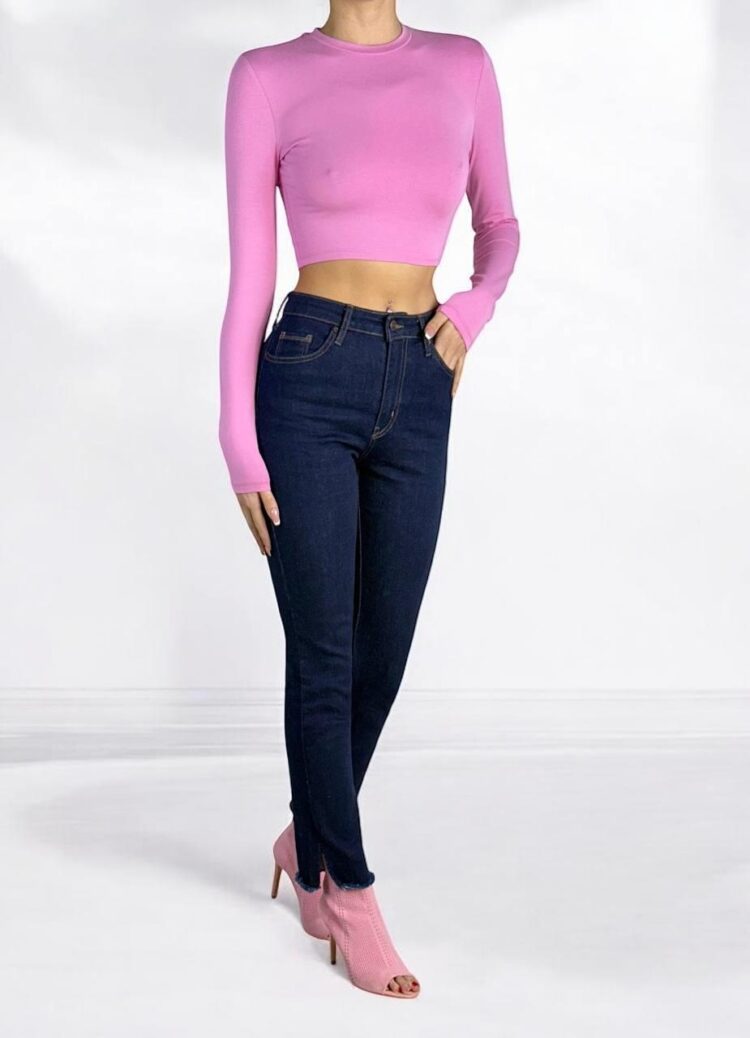High Waist Leg Dirty Sewing Detailed Side Slit Rinse Jeans Pants - Navy - LACARINO - Globality Store - Women Clothes Wholesale Turkey