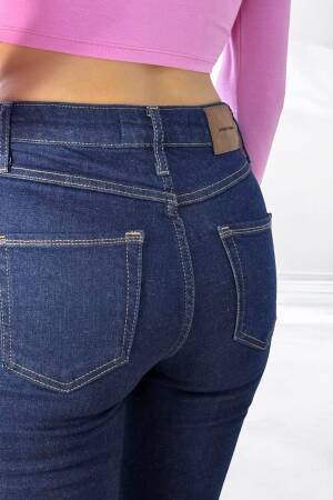 High Waist Leg Dirty Sewing Detailed Side Slit Rinse Jeans Pants - Navy - LACARINO - Globality Store - Women Clothes Wholesale Turkey