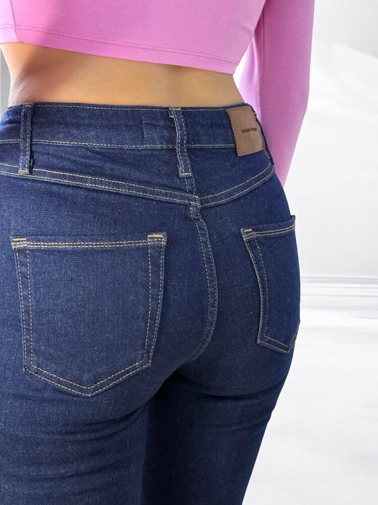 High Waist Leg Dirty Sewing Detailed Side Slit Rinse Jeans Pants - Navy