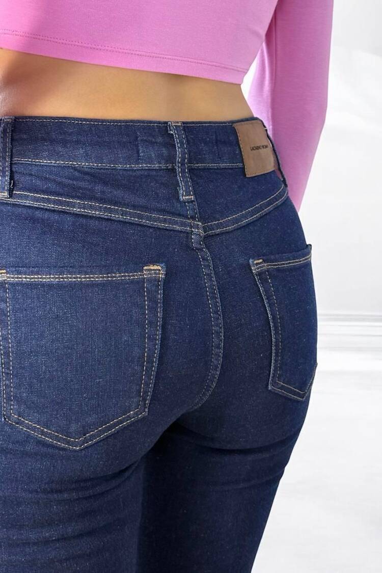 High Waist Leg Dirty Sewing Detailed Side Slit Rinse Jeans Pants - Navy
