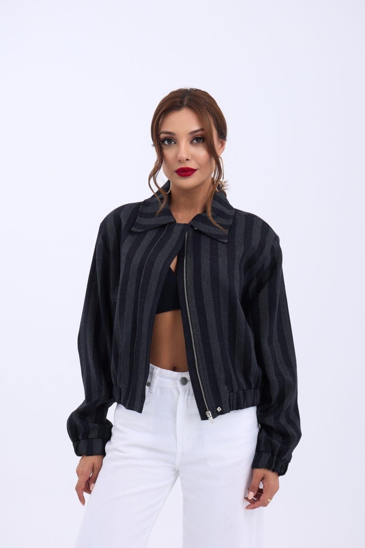 Jacket - Gray & Black - Fame - Globality Store - Women Clothes Wholesale Turkey