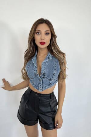 Denim Vest - Blue - Fame - Globality Store - Women Clothes Wholesale Turkey