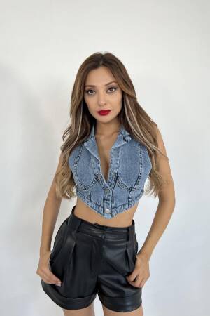 Denim Vest - Blue - Fame - Globality Store - Women Clothes Wholesale Turkey