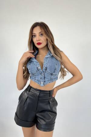 Denim Vest - Blue - Fame - Globality Store - Women Clothes Wholesale Turkey