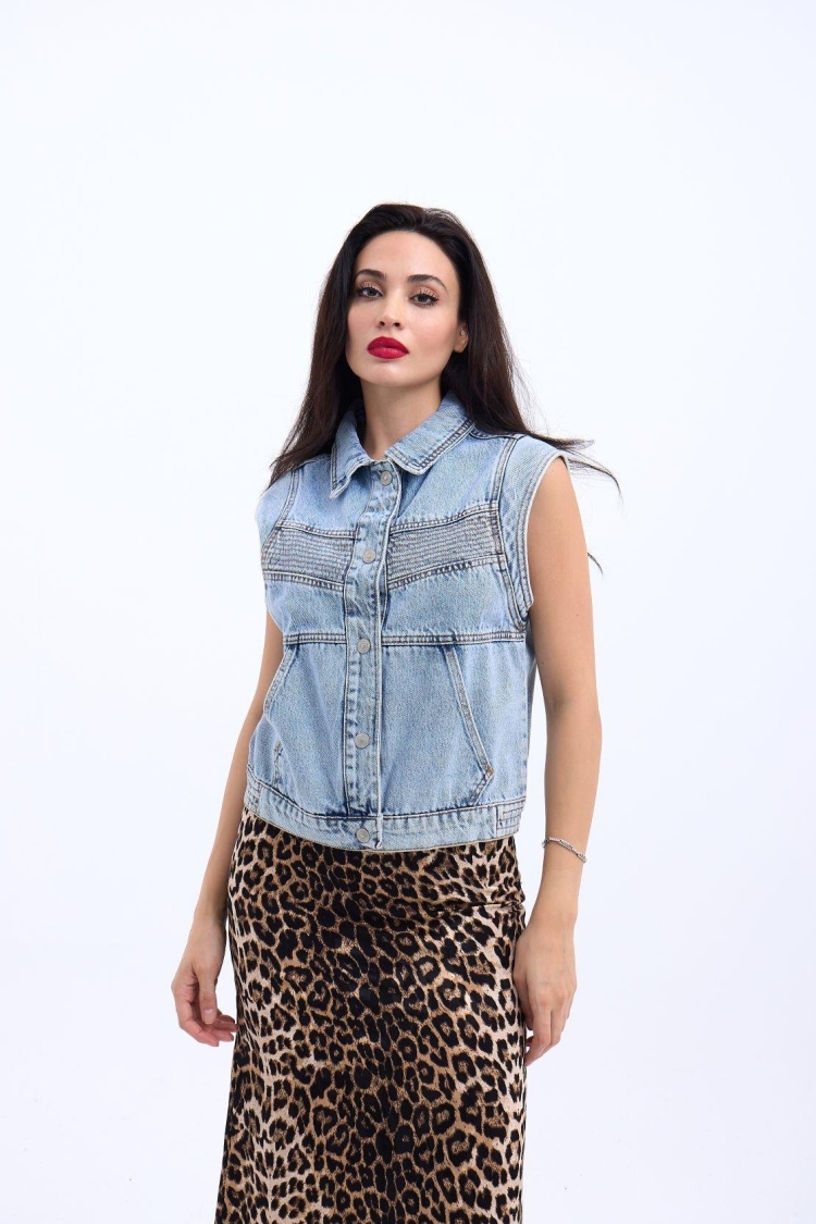 Denim Vest - Blue - Fame - Globality Store - Women Clothes Wholesale Turkey