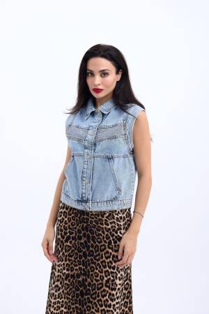 Denim Vest - Blue - Fame - Globality Store - Women Clothes Wholesale Turkey