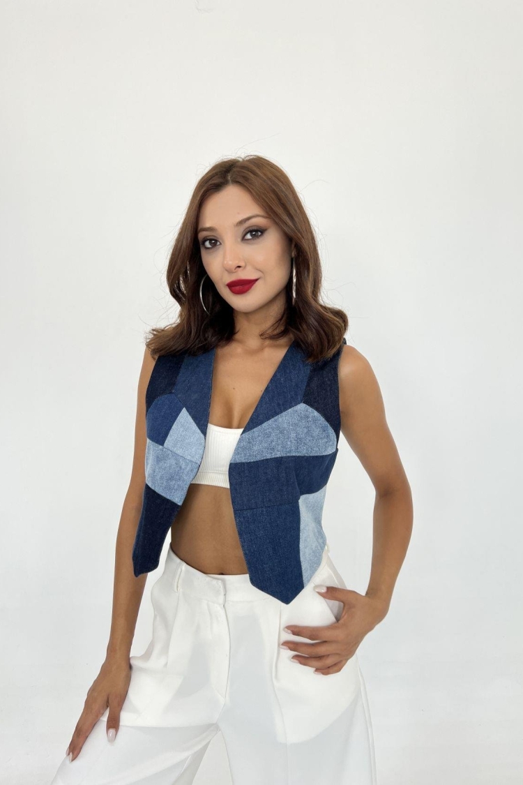 Denim Pieces Vest - Blue - Fame - Globality Store - Women Clothes Wholesale Turkey