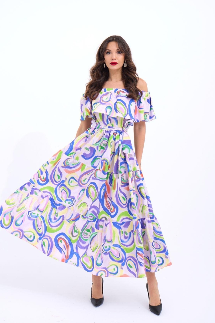 Patterned Dress -& Purple - Brand: Fame - Women's Clothing Wholesale - Globality Store
