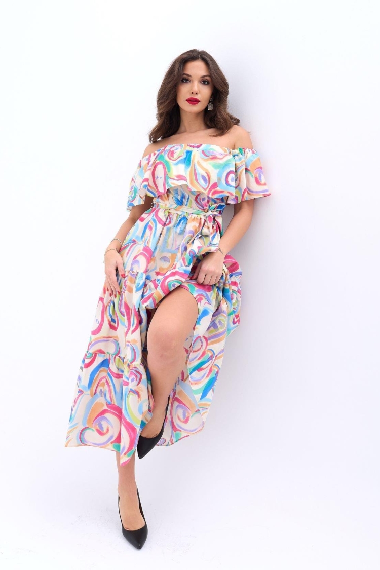 Colorful Patterned Dress - Blue & Red