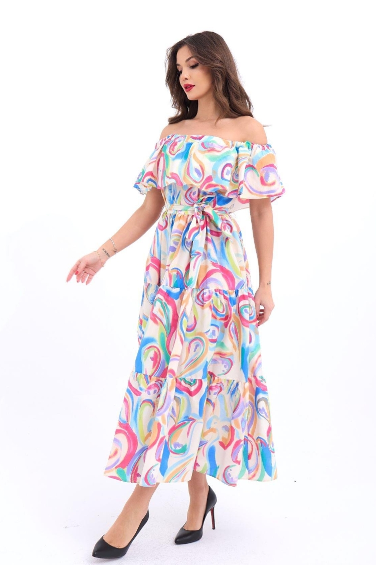 Colorful Patterned Dress - Blue & Red