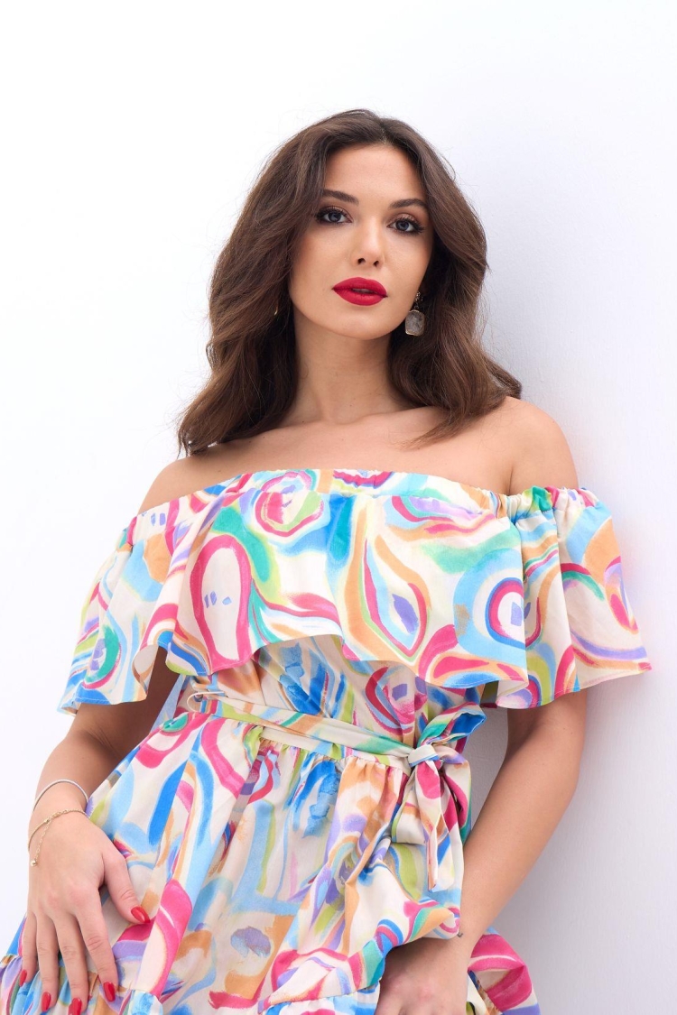 Colorful Patterned Dress - Blue & Red