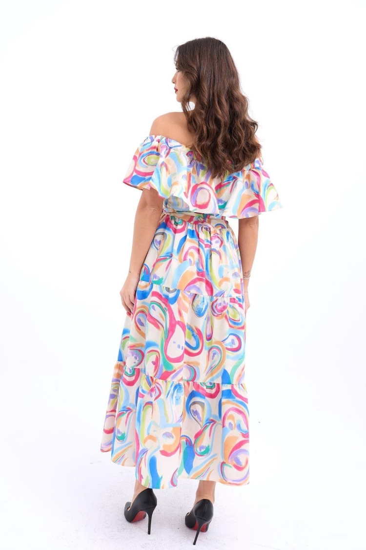 Colorful Patterned Dress - Blue & Red