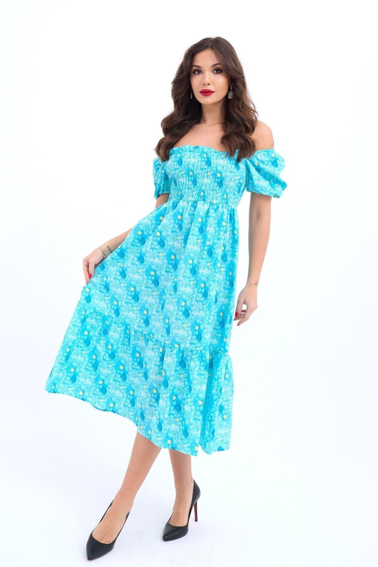 Patterned Dress -& Blue - Fame - Globality Store - Women Clothes Wholesale Turkey