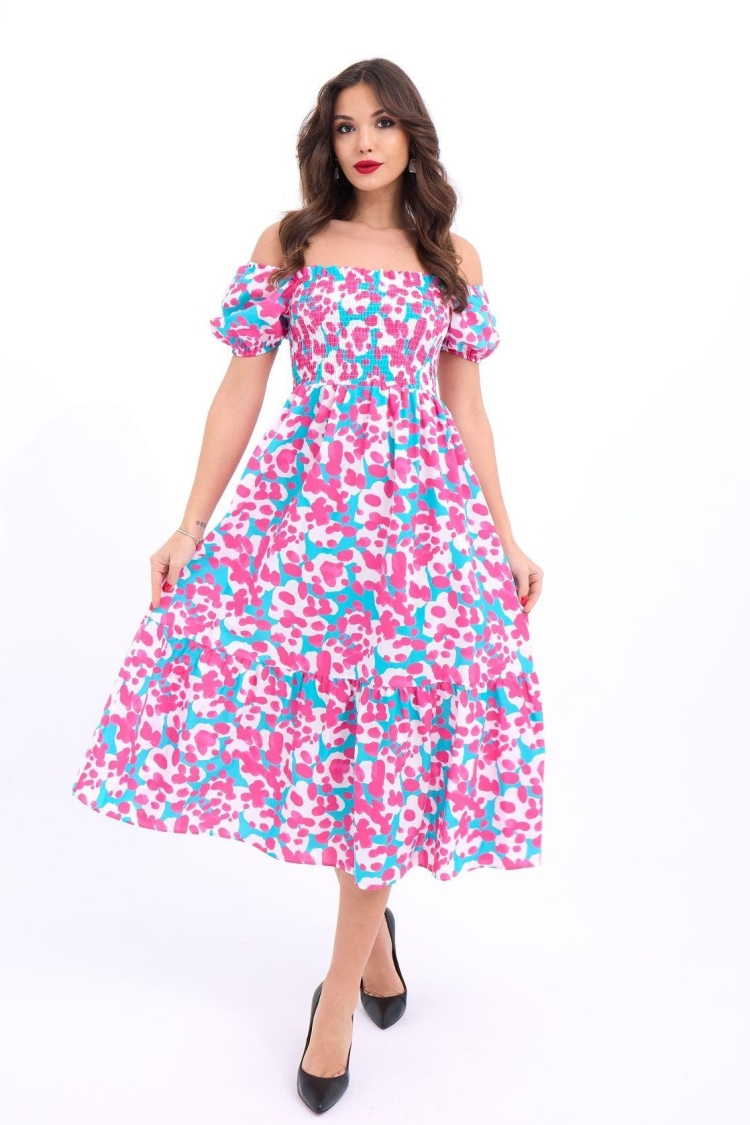 Patterned Dress - Pink & - Fame - Globality Store - Women Clothes Wholesale Turkey