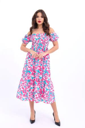 Patterned Dress - Pink & - Fame - Globality Store - Women Clothes Wholesale Turkey